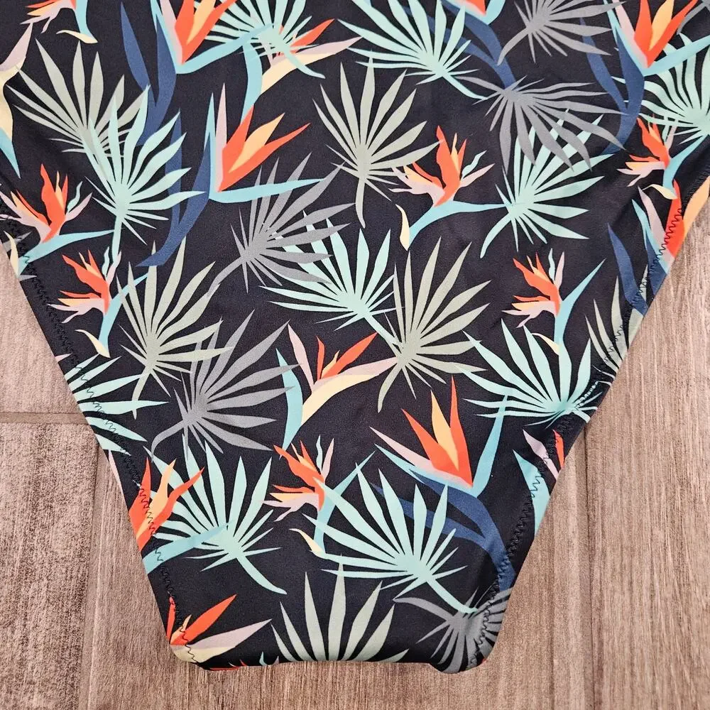 MeUndies Tropical Palms One Piece Swimsuit‎ Womens XL Bird of Paradise Navy